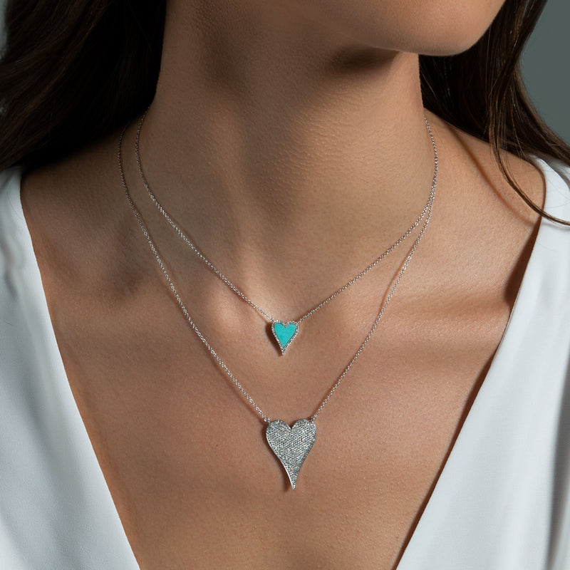 14KT Rose Gold Diamond Large Modern Pave Heart Necklace-Anne Sisteron