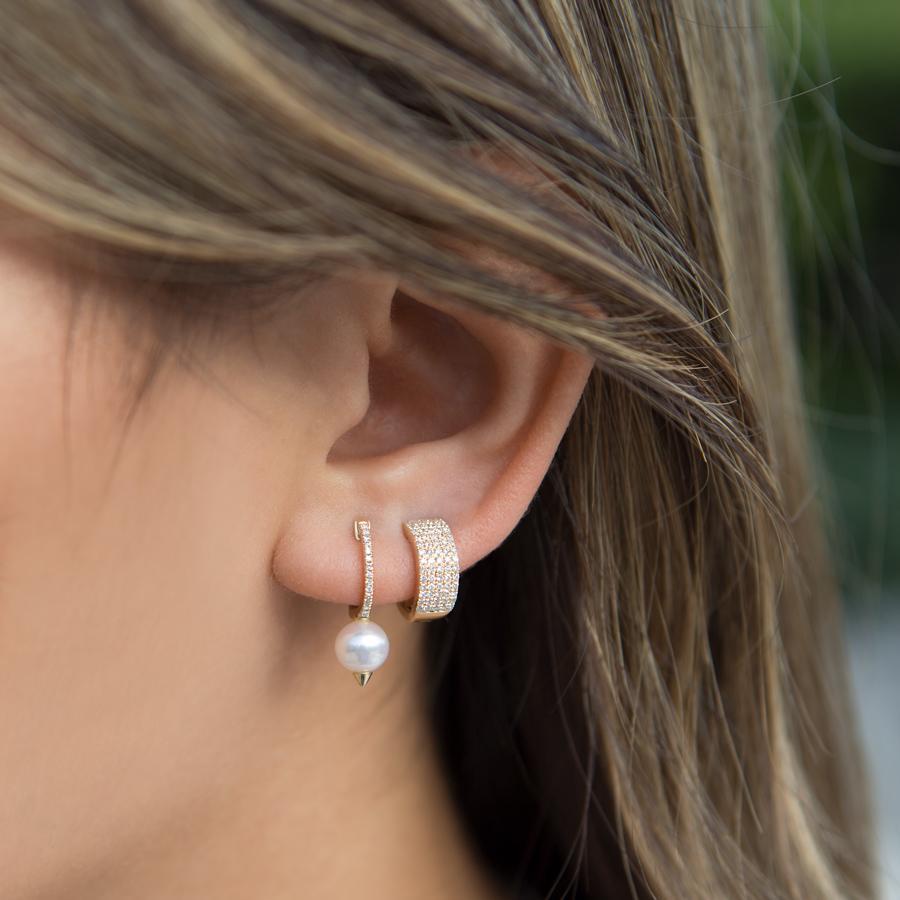 14KT White Gold Diamond Pave Kiara Huggie Earrings-Anne Sisteron