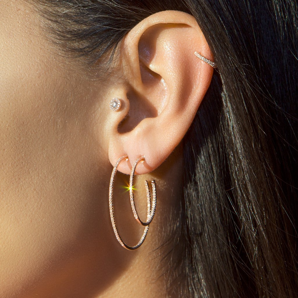 14KT Yellow Gold Diamond 1" Hoop Earrings-Anne Sisteron