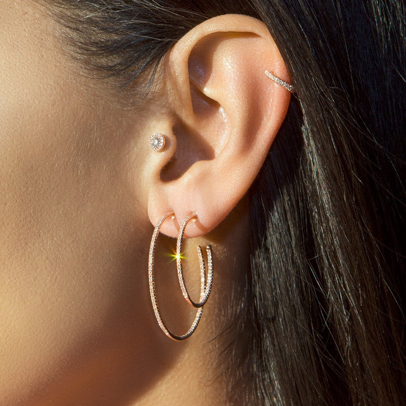 14KT White Gold Diamond 1" Hoop Earrings-Anne Sisteron