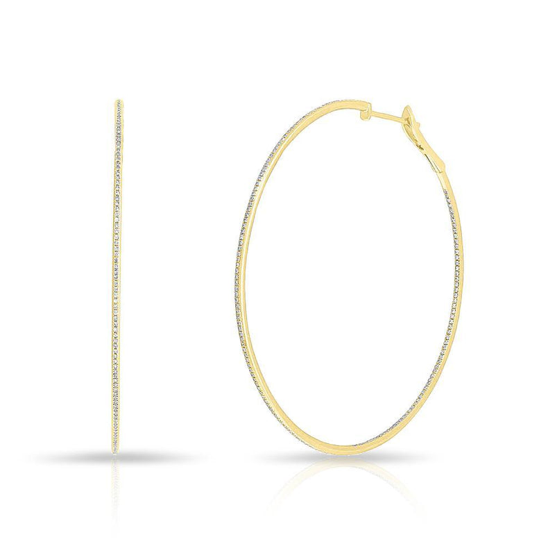 14KT Yellow Gold Diamond 2.5" Hoop Earrings