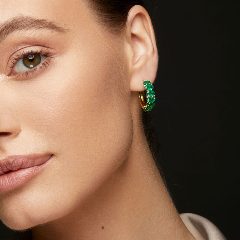 14KT Yellow Gold Emerald Diamond Ameka Earrings-Anne Sisteron