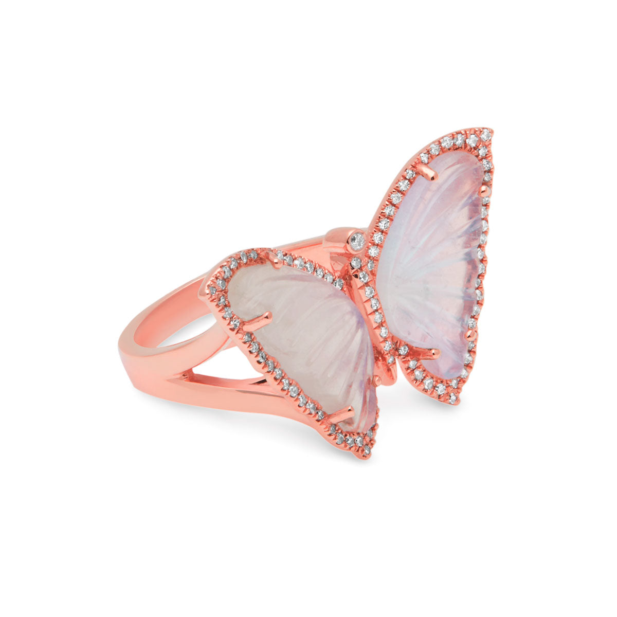 14KT Rose Gold Moonstone Diamond Butterfly Ring