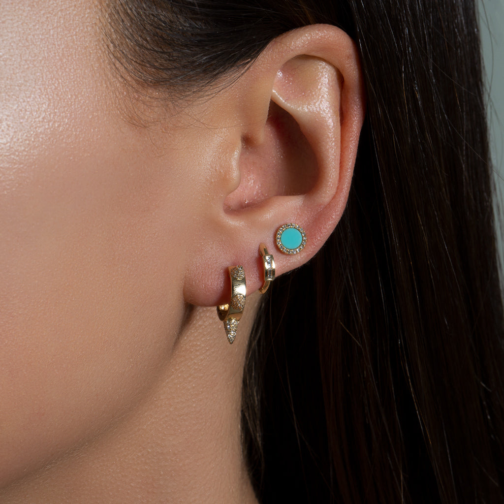 14KT Yellow Gold Turquoise Diamond Disc Stud Earrings-Anne Sisteron