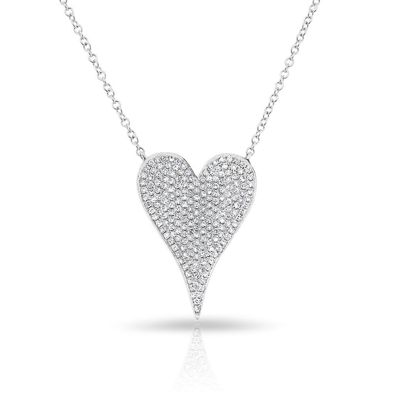 14KT White Gold Diamond Medium Modern Pave Heart Necklace