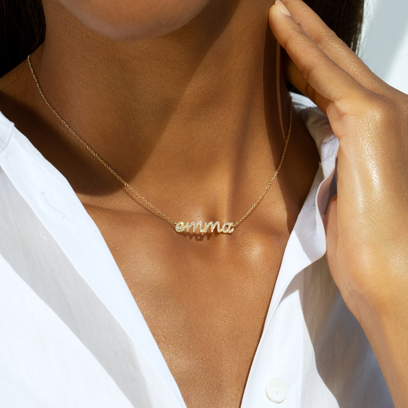 14KT White Gold Diamond Personalized Name Necklace-Anne Sisteron
