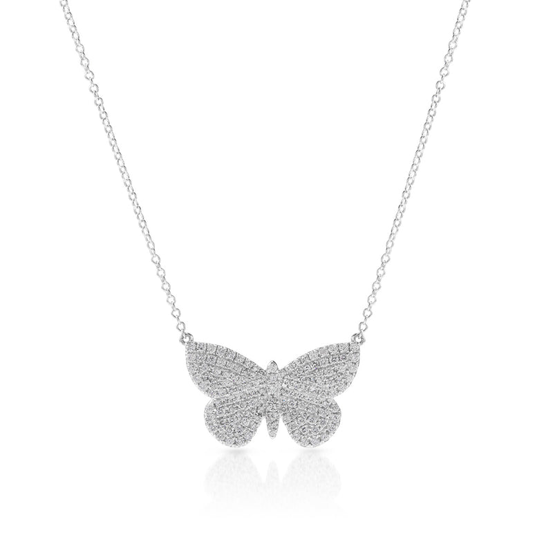 14KT White Gold Luxe Pave Diamond Butterfly Necklace