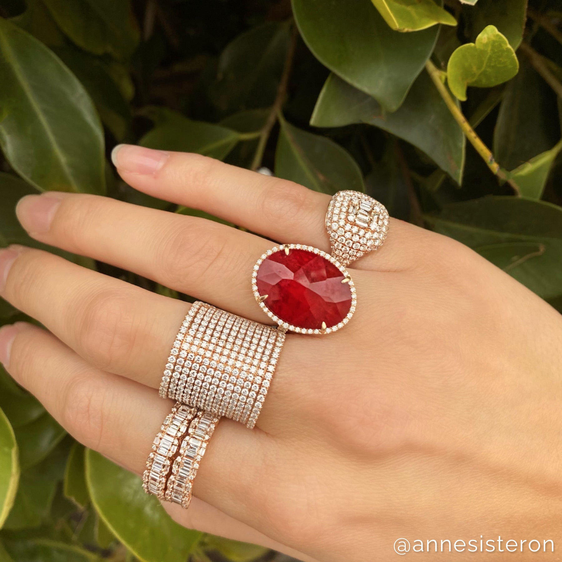 Model wearing 14KT Rose Gold Baguette Diamond Ysabel Ring