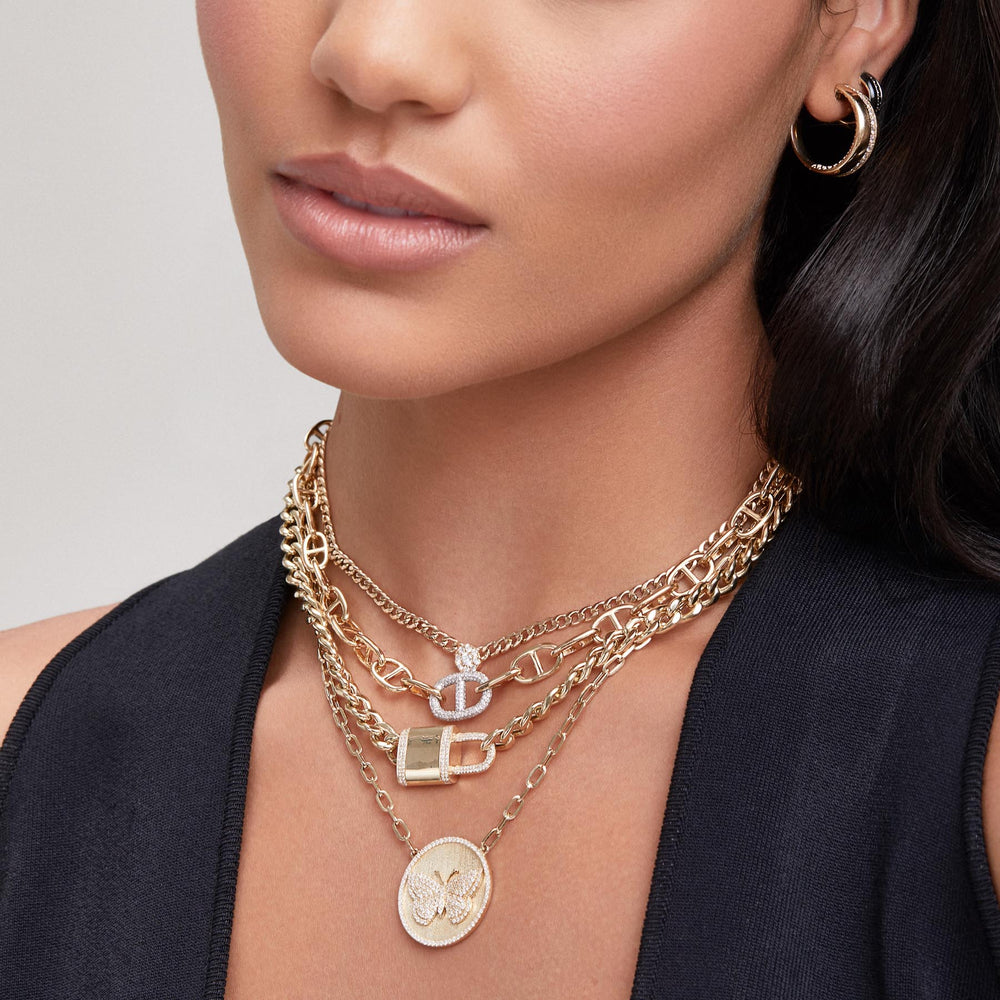 Model wearing 14KT Yellow Gold Diamond Lovelock Necklace