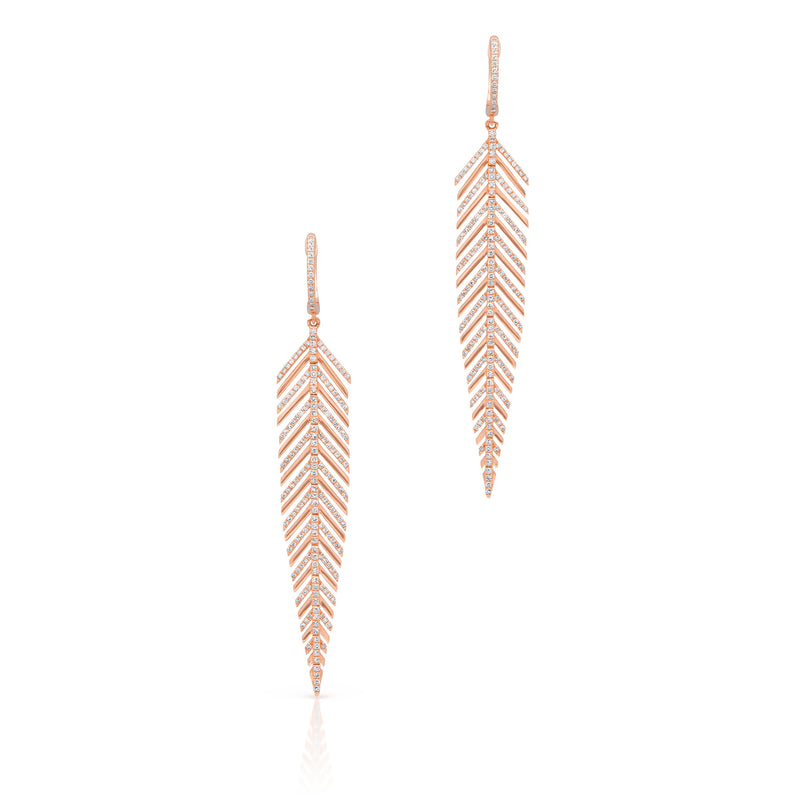 14KT Rose Gold Diamond Feather Earrings