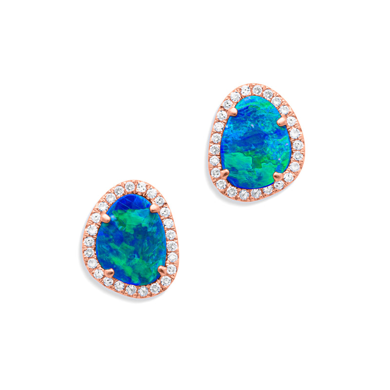 14KT Rose Gold Small Organic Opal Diamond Stud Earrings