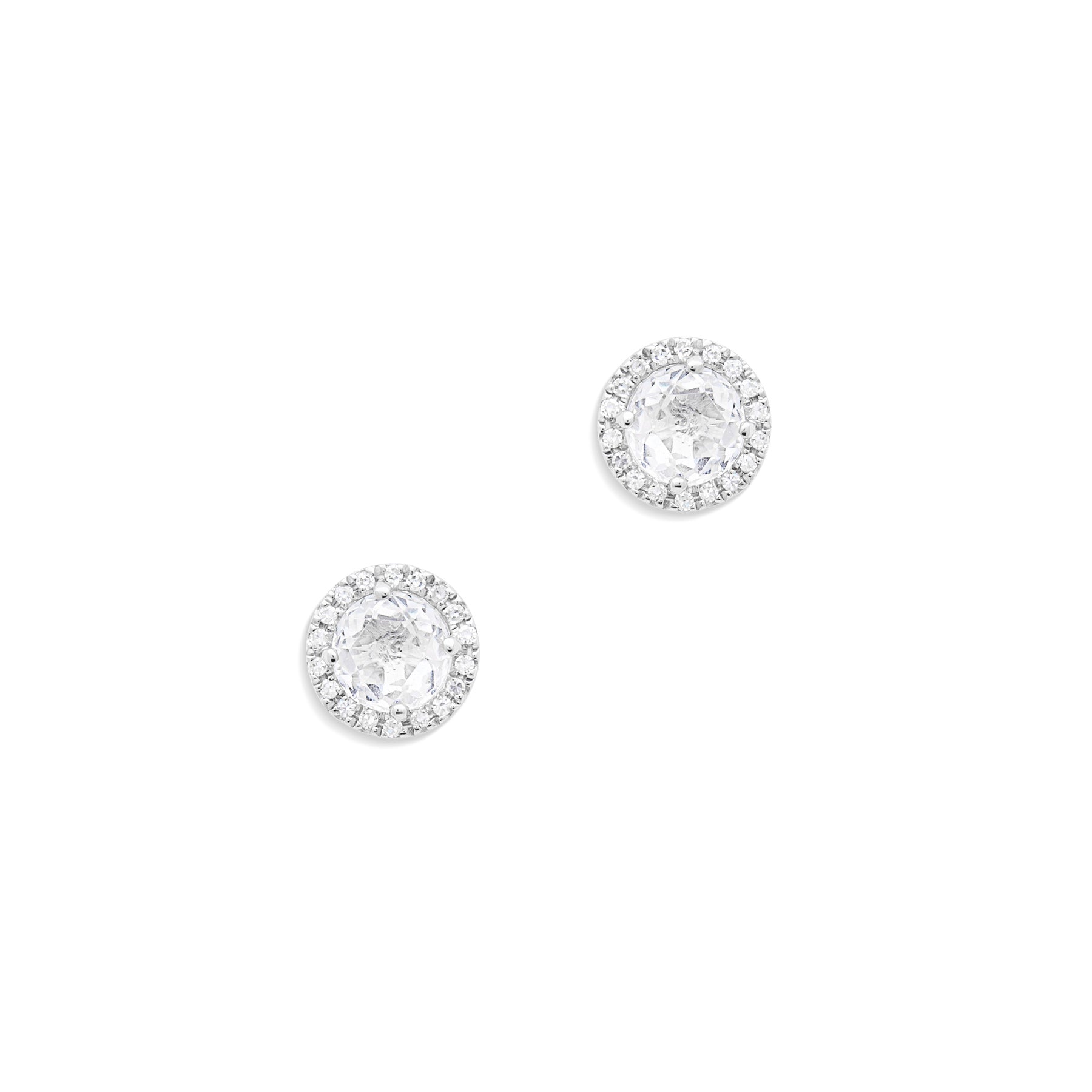 14KT White Gold White Topaz Diamond Teresa Stud Earrings
