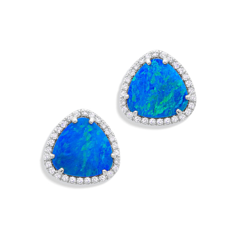 14KT White Gold Opal Diamond Heavenly Stud Earrings