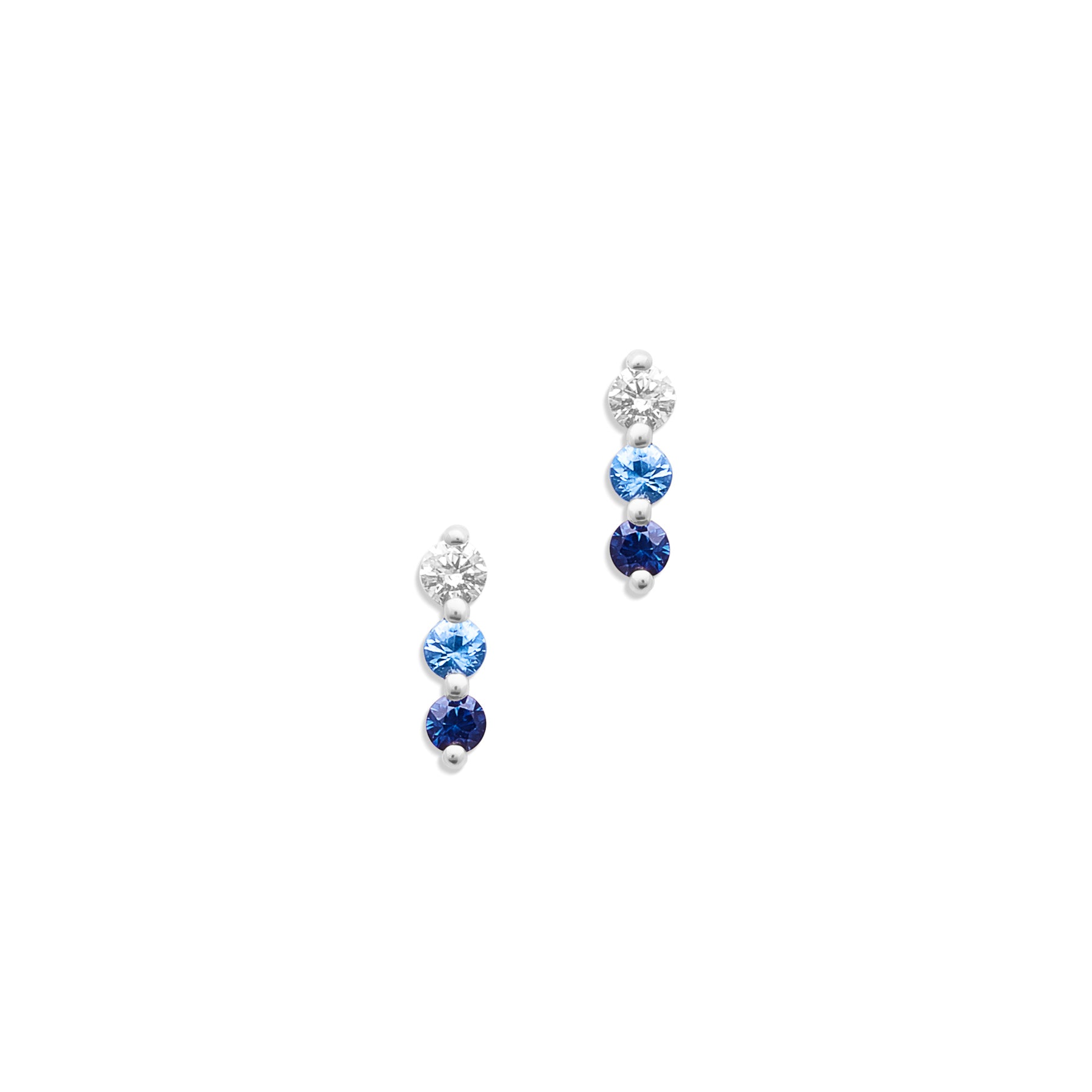 14KT White Gold Blue Sapphire Diamond Ombre Earrings