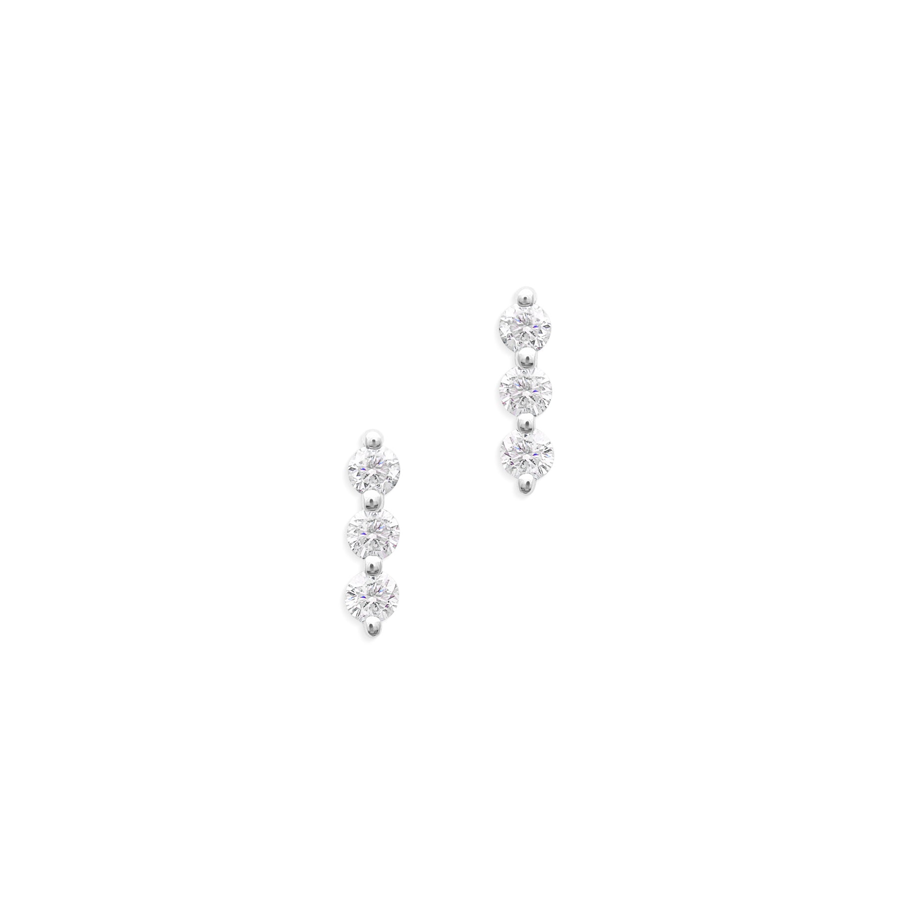 14KT White Gold Three Diamond Stud Earrings