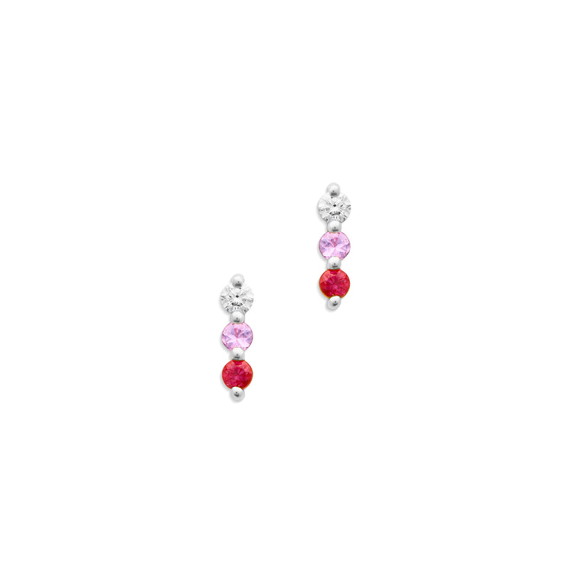 14KT White Gold Pink Sapphire Ruby Diamond Ombre Earrings