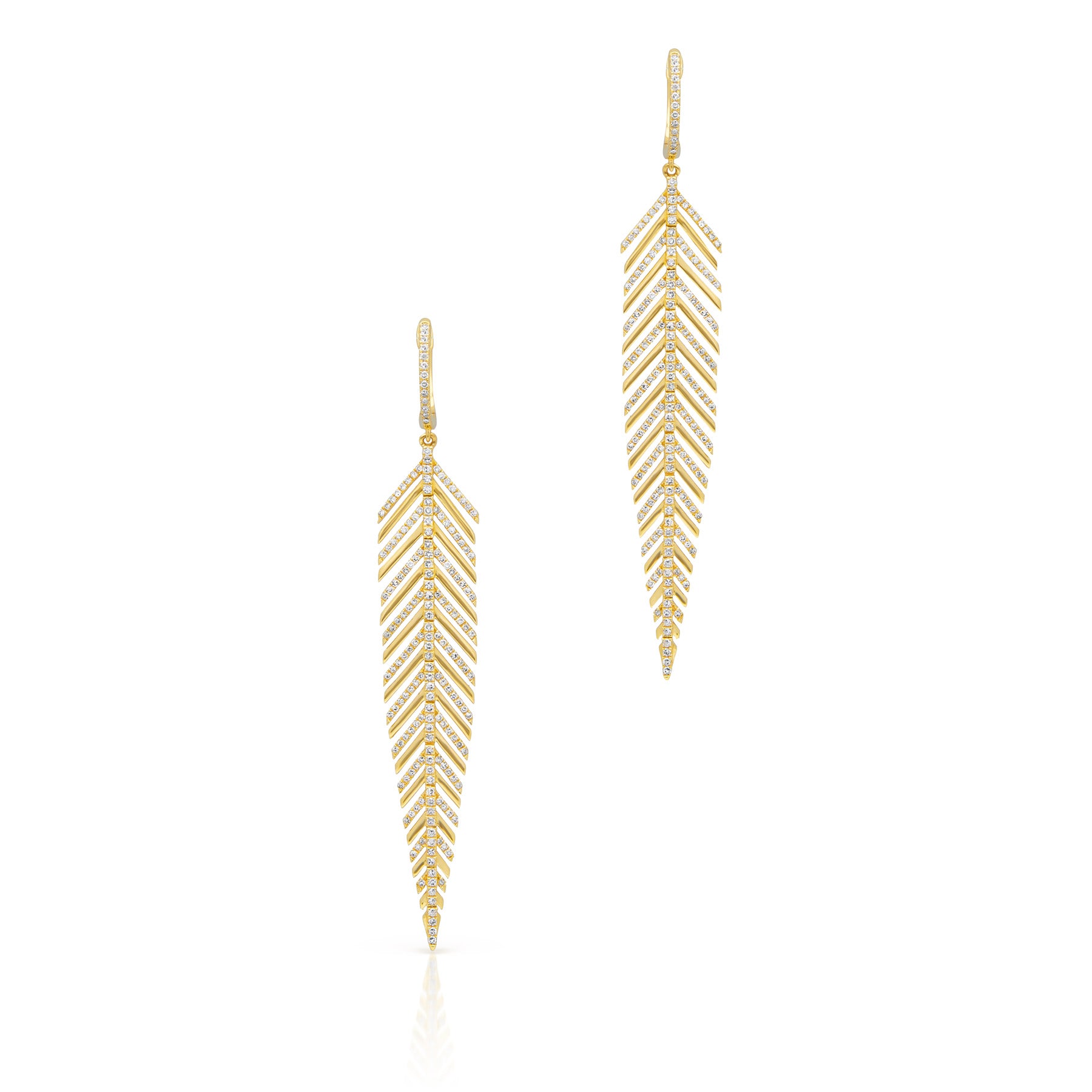 14KT Yellow Gold Diamond Feather Earrings