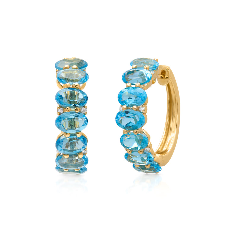 14KT Yellow Gold Blue Topaz Diamond Ameka Earrings