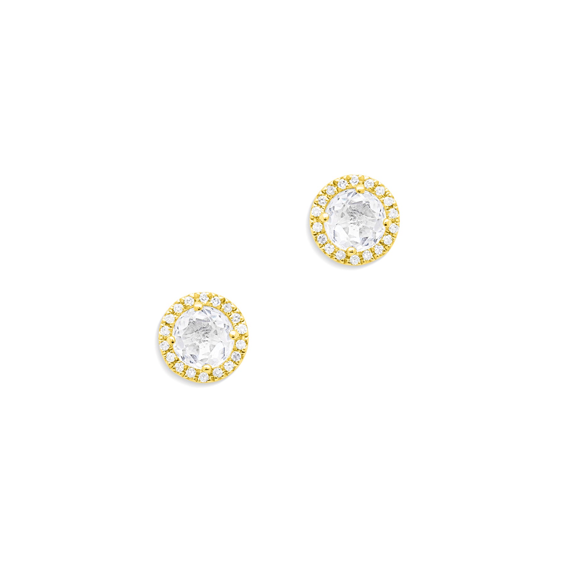 14KT Yellow Gold White Topaz Diamond Teresa Stud Earrings