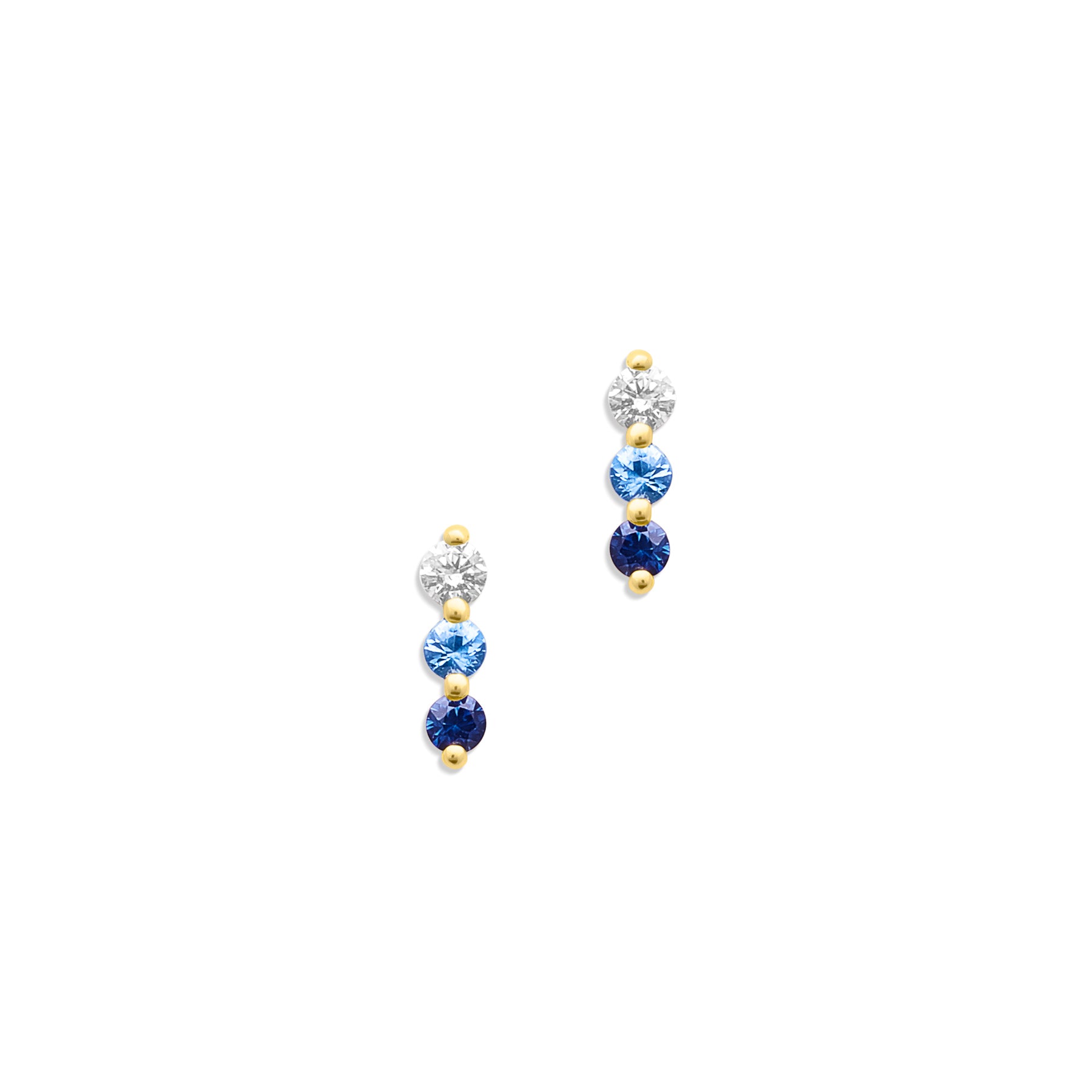 14KT Yellow Gold Blue Sapphire Diamond Ombre Earrings