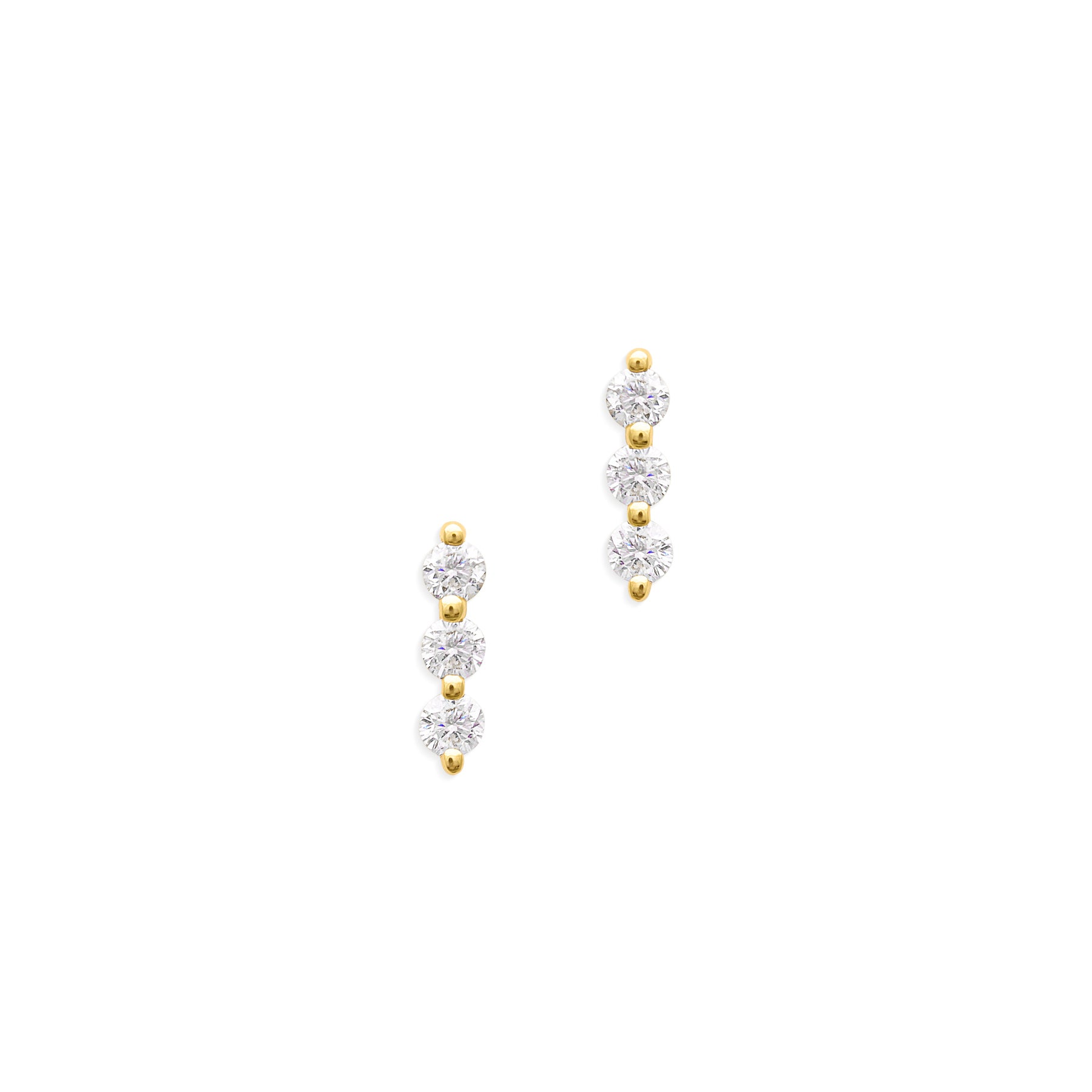 14KT Yellow Gold Three Diamond Stud Earrings