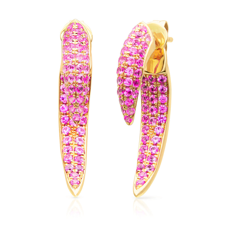 14KT Yellow Gold Pink Sapphire Sabre Earrings