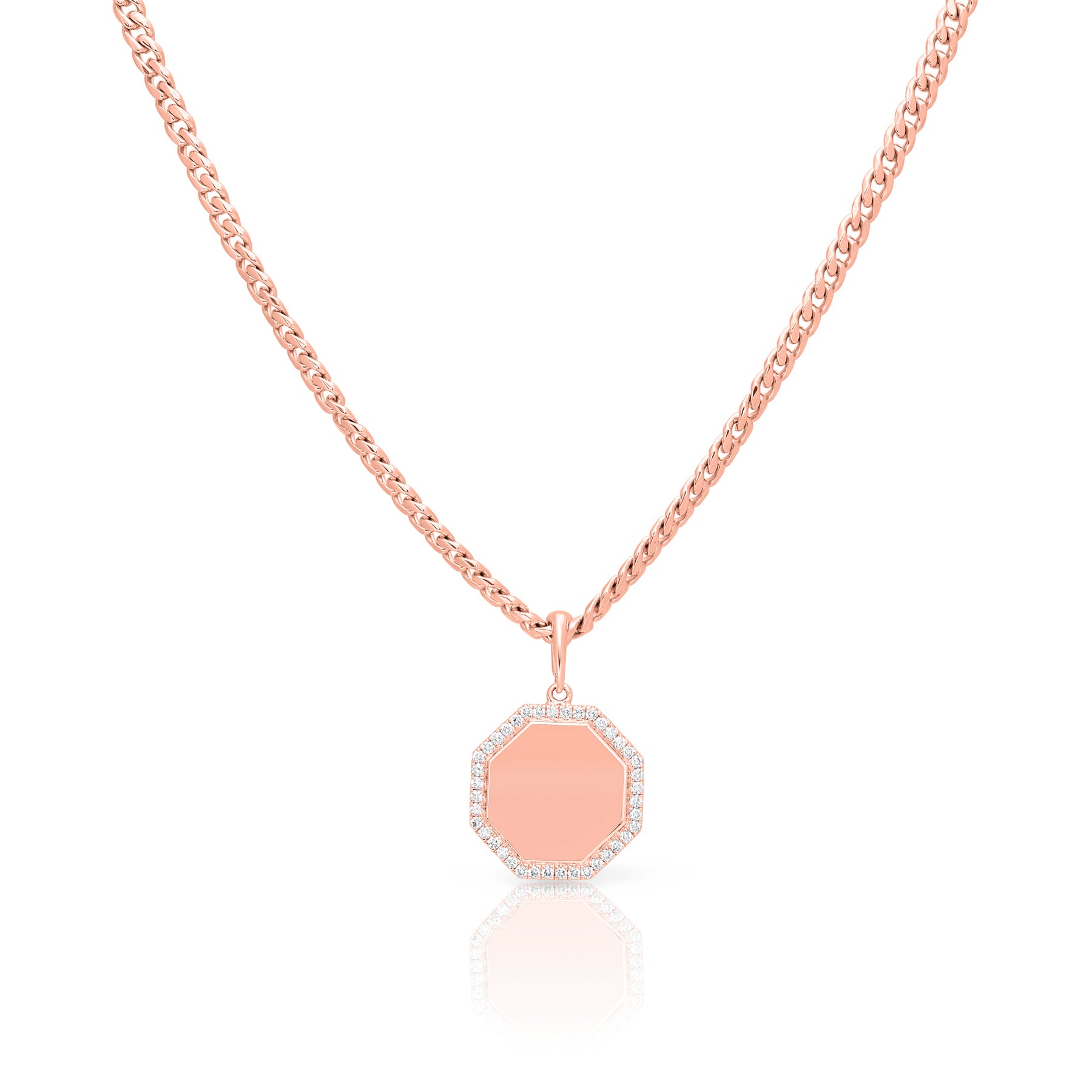 14KT Rose Gold Diamond Octagon Pendant Chain Link Necklace