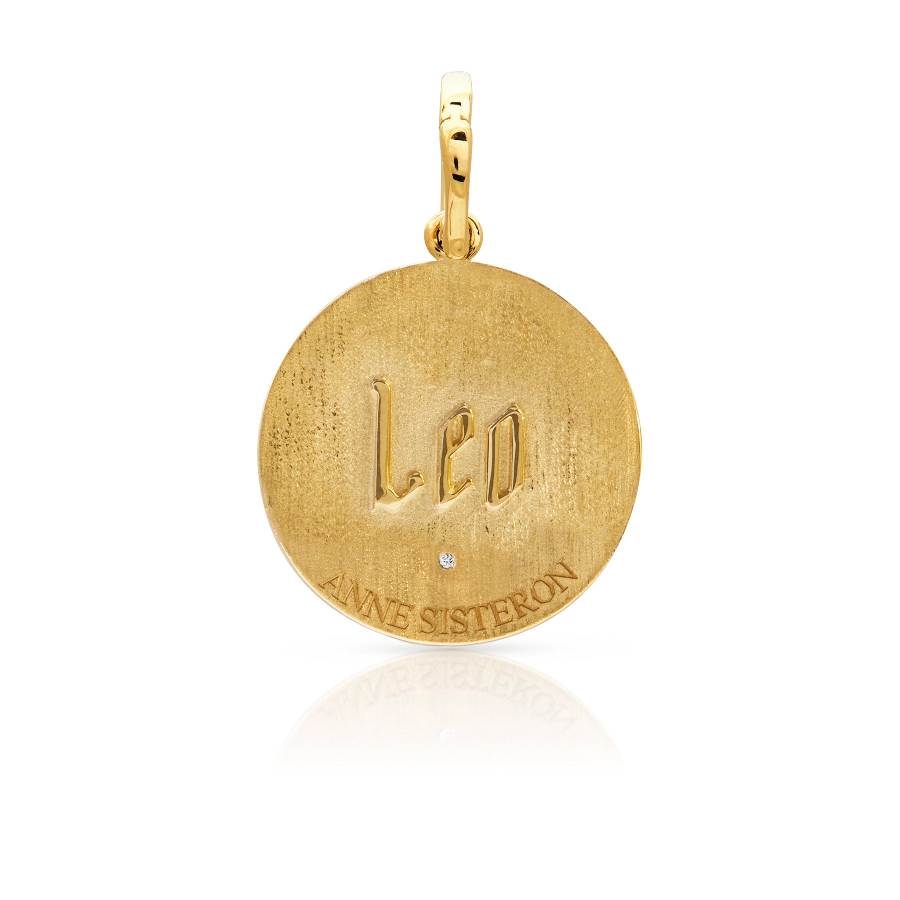 14KT Yellow Gold Diamond Zodiac Leo Medallion Charm with Diamond Clip on Bail