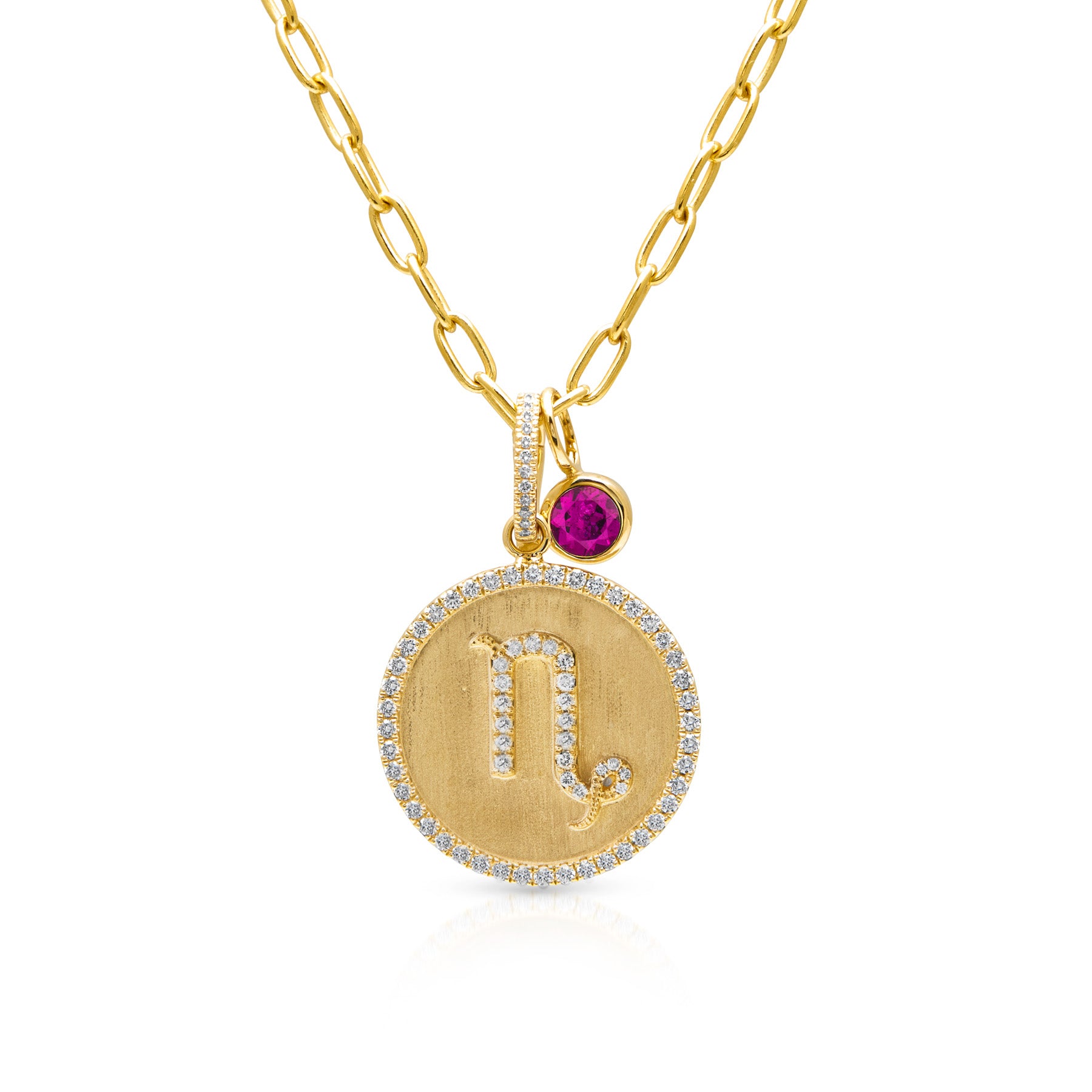 14KT Yellow Gold Diamond Zodiac Capricorn Medallion Charm with Diamond Clip on Bail