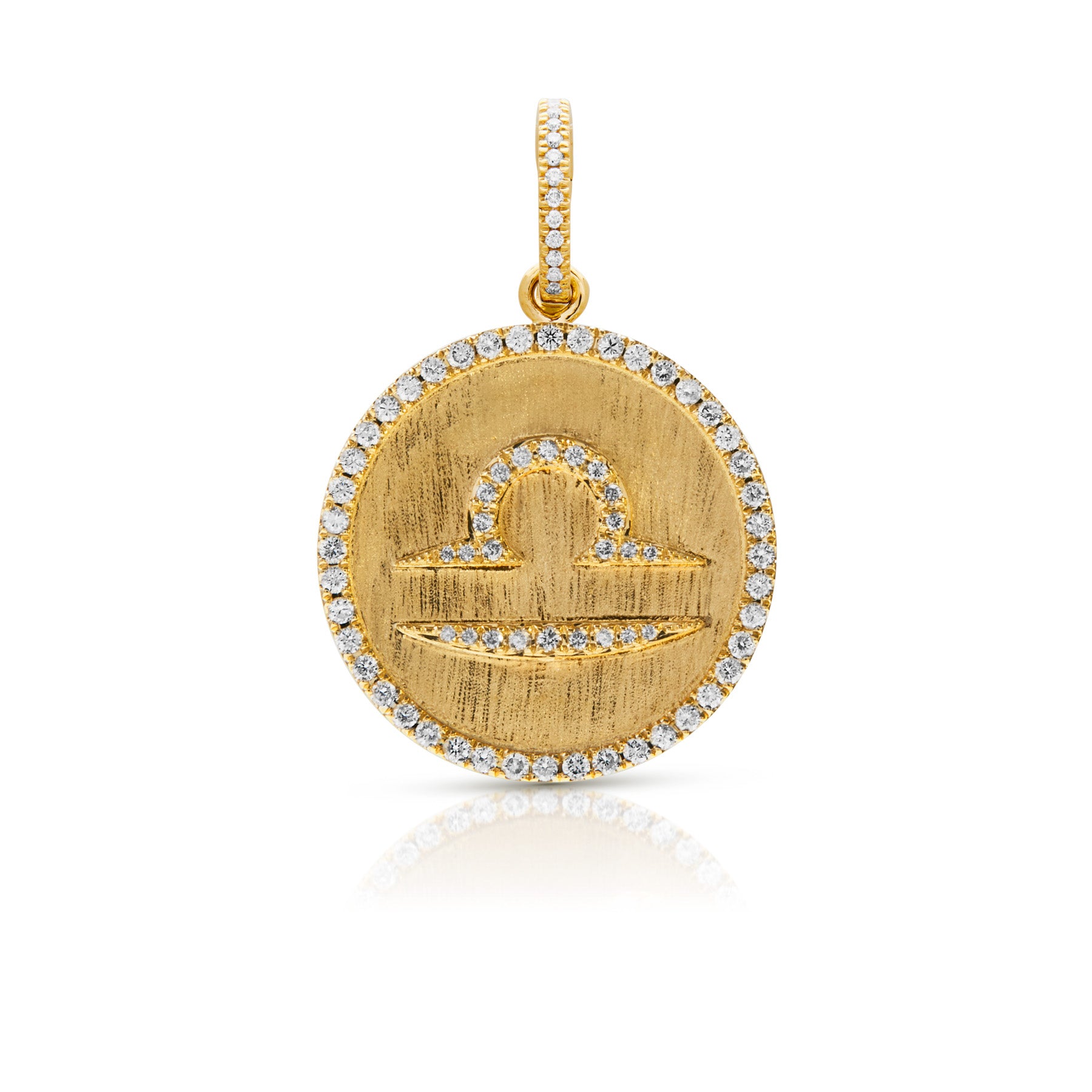 14KT Yellow Gold Diamond Zodiac Libra Medallion Charm with Diamond Clip on Bail