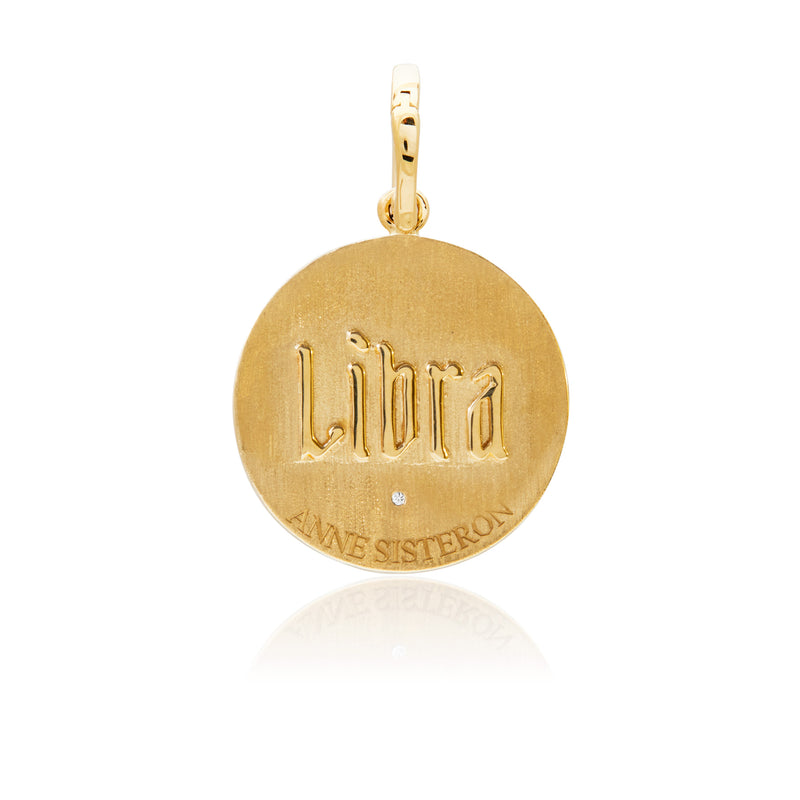 14KT Yellow Gold Diamond Zodiac Libra Medallion Charm with Diamond Clip on Bail
