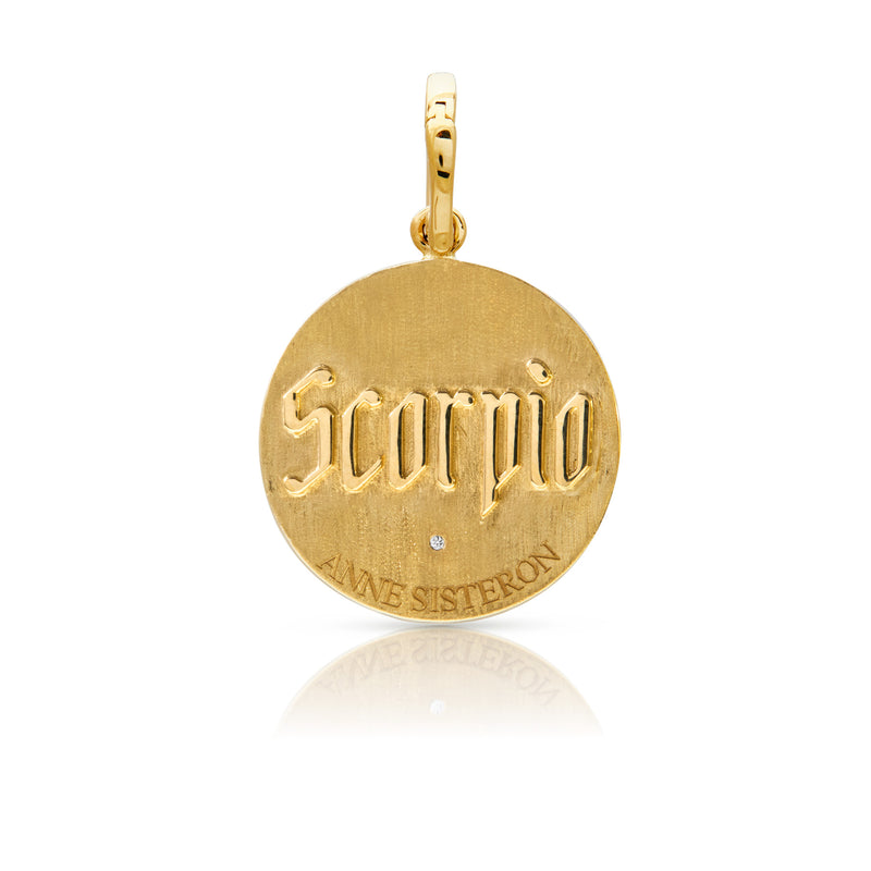 14KT Yellow Gold Diamond Zodiac Scorpio Medallion Charm with Diamond Clip on Bail