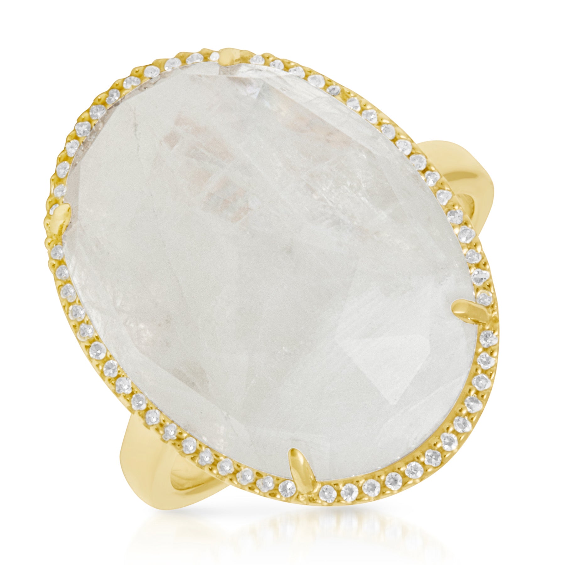 14KT Yellow Gold Moonstone Diamond Oval Cocktail Ring
