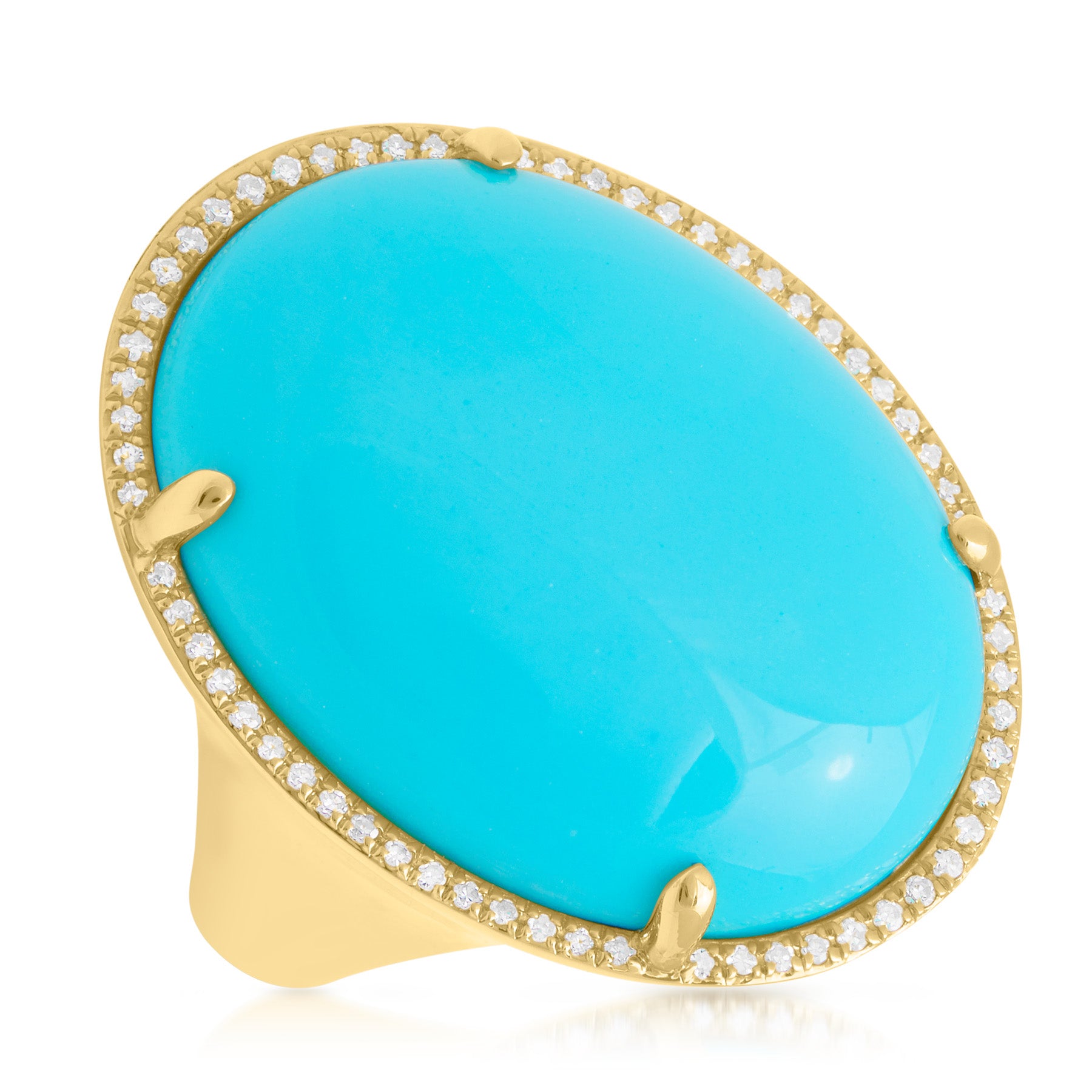 14KT Yellow Gold Turquoise Diamond Oval Cocktail Ring
