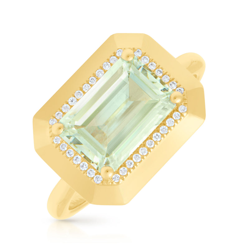14KT Yellow Gold Green Amethyst Diamond Marabel Ring