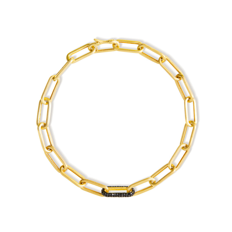 14KT Matte Yellow Gold Black Diamond Chain Link Bianco Bracelet
