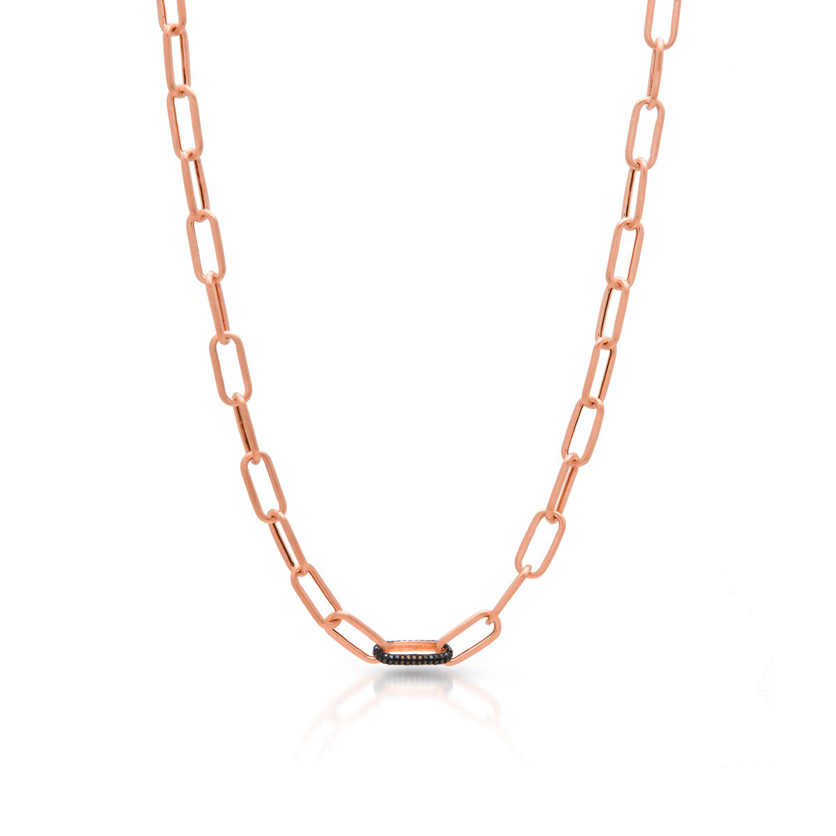 14KT Matte Rose Gold Black Diamond Chain Link Bianco Necklace