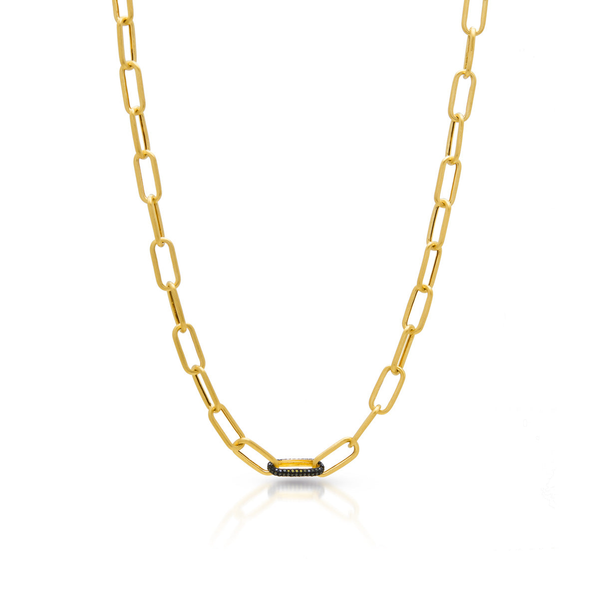 14KT Matte Yellow Gold Black Diamond Chain Link Bianco Necklace