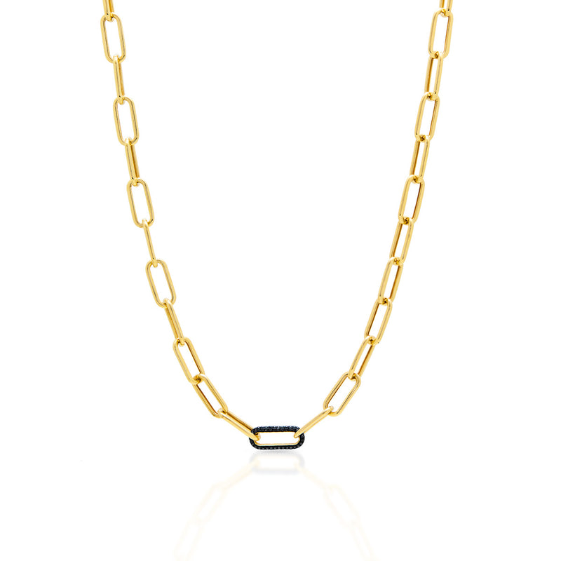 14KT Yellow Gold Black Diamond Chain Link Bianco Necklace