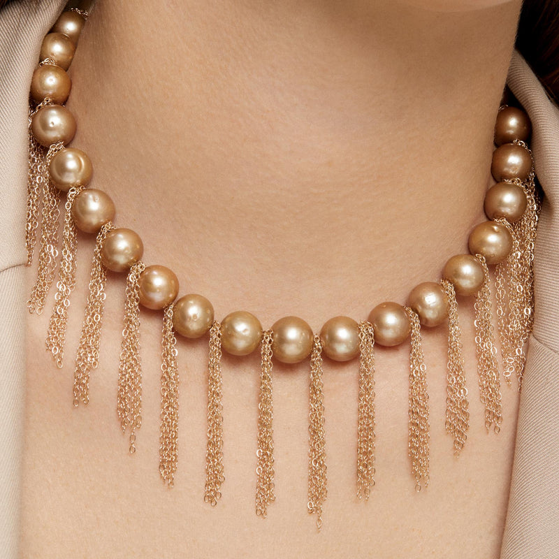Limited Edition 14KT Yellow Gold Freshwater Pearl Fringe Necklace
