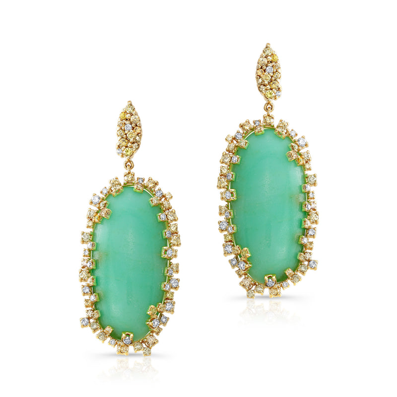 18KT Yellow Gold Chrysoprase Diamond Luxe Earrings