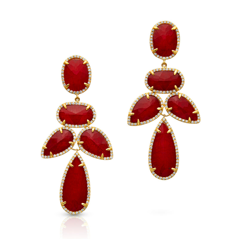 14KT Yellow Gold Ruby Triplet Diamond Bellissima Chandelier Earrings