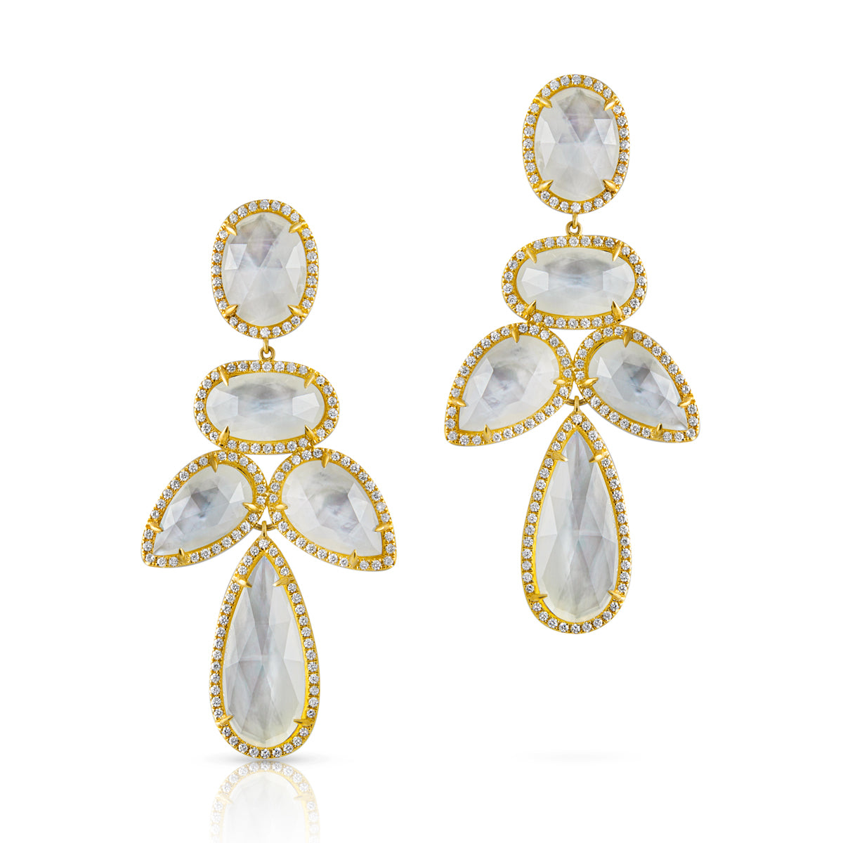 14KT Yellow Gold Mother of Pearl Doublet Diamond Bellissima Chandelier Earrings