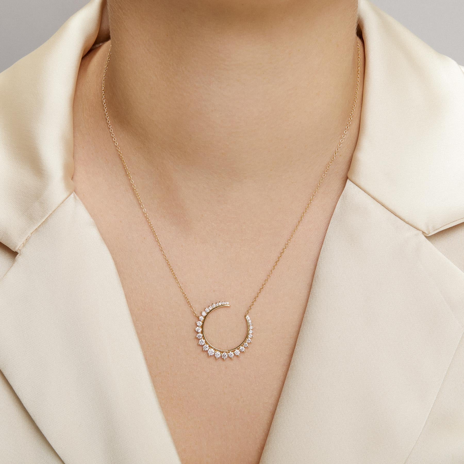 14KT Yellow Gold Diamond Lune Necklace