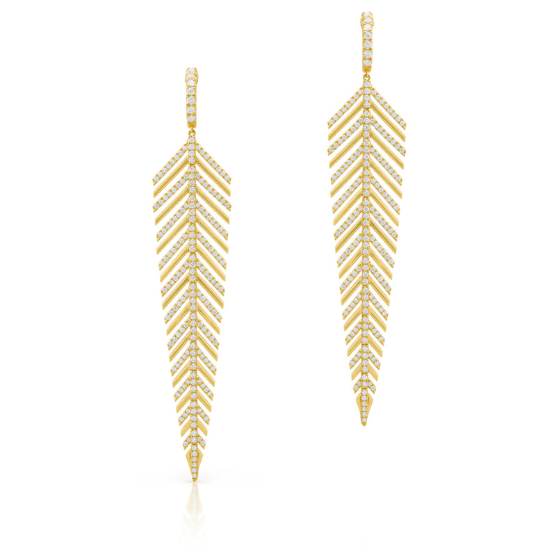 14KT Yellow Gold Diamond Luxe Feather Earrings