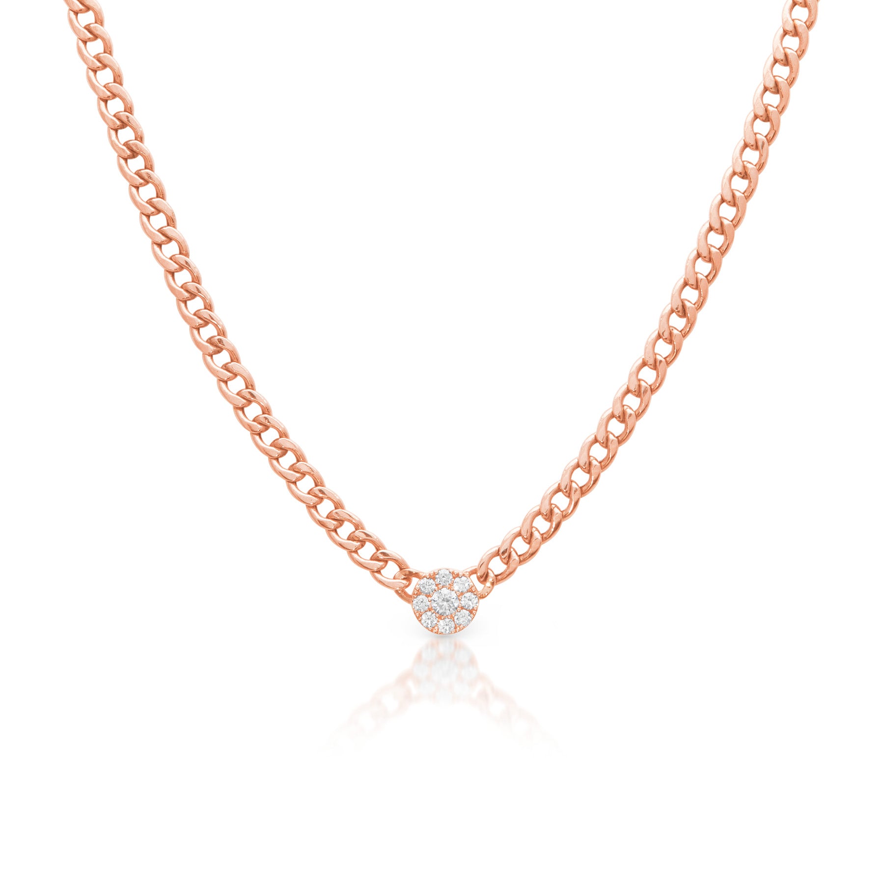 14KT Rose Gold Round Diamond Chain Link Necklace