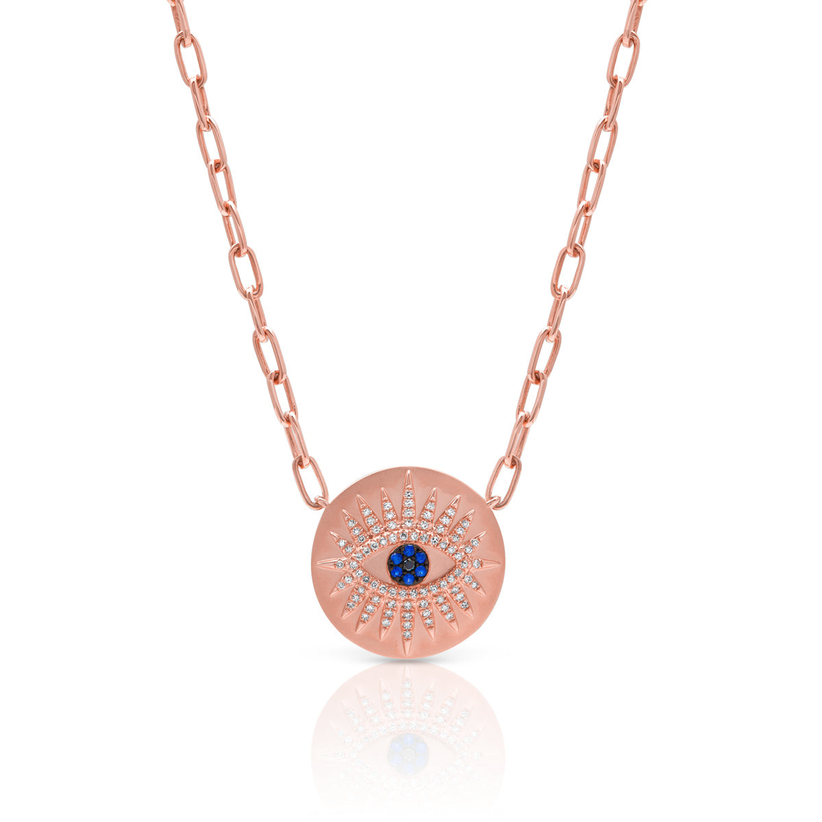 14KT Rose Gold Diamond Sapphire Evil Eye Celestia Charm Necklace