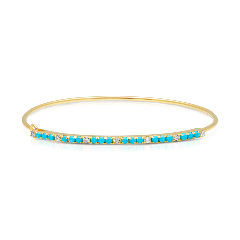 14KT Yellow Gold Diamond Turquoise Latch Bracelet