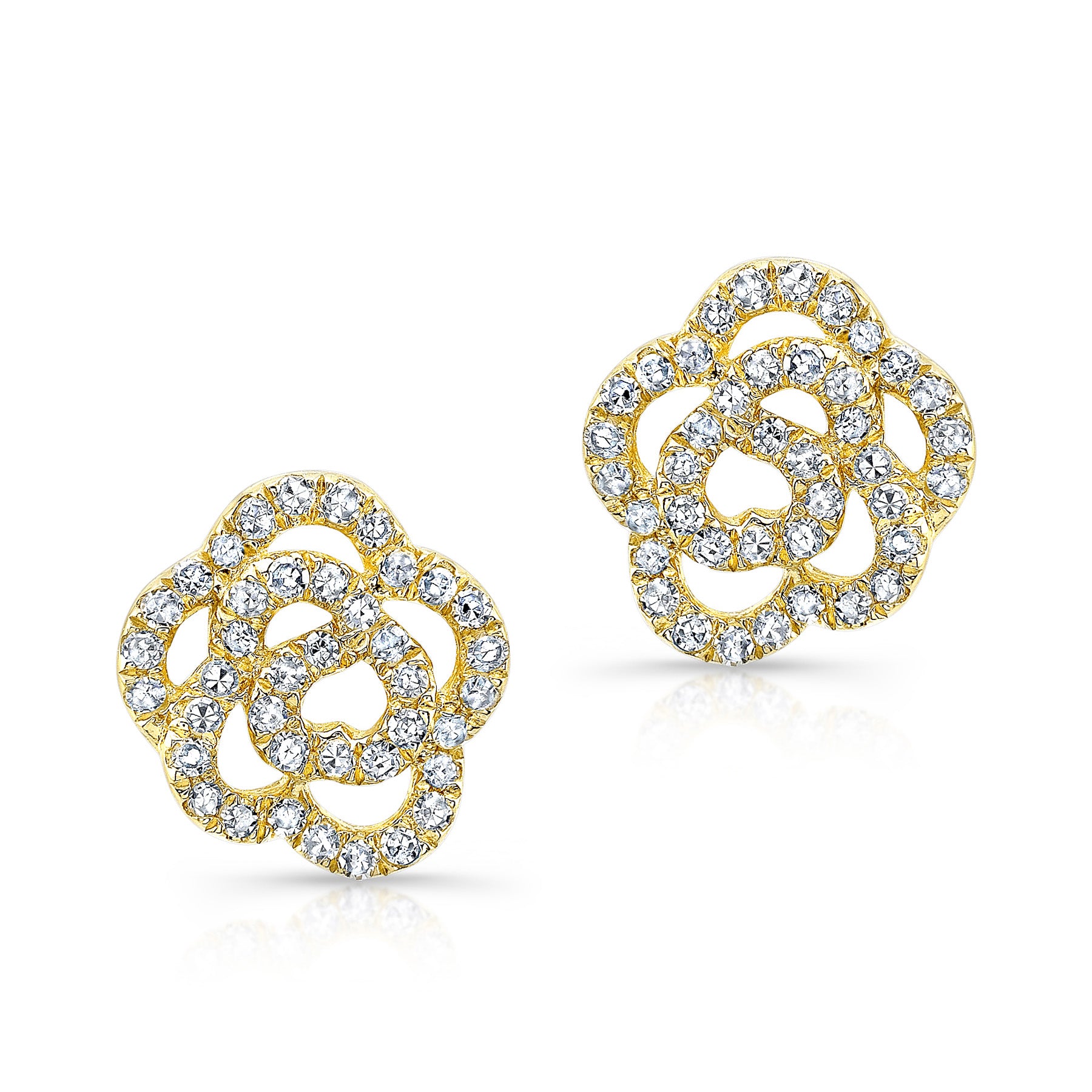 14KT Yellow Gold Diamond Camellia Flower Stud Earrings – Anne Sisteron