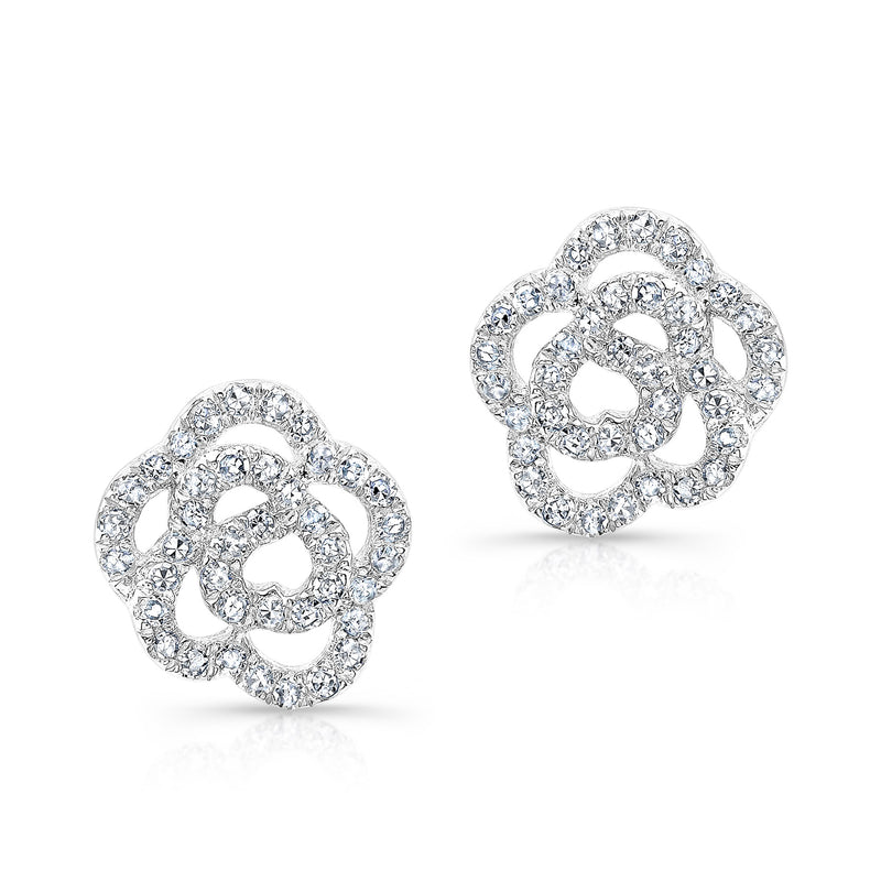 14KT White Gold Diamond Camellia Flower Stud Earrings